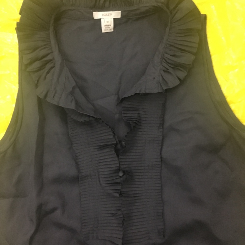 Silk dark ruffle neck sleeveless blouse